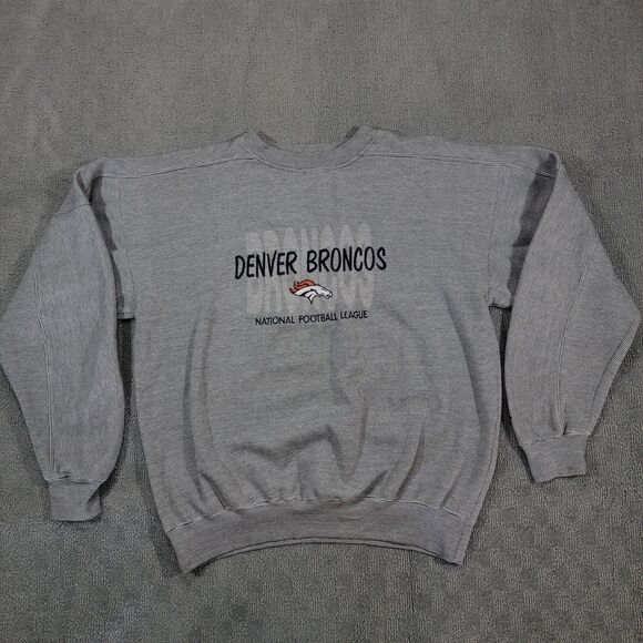NFL Denver Broncos Logo Athletic Mens L Heather Gray Pullover Sweatshirt VTG - Picture 2 of 7